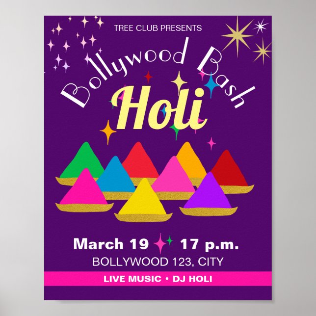 Customizable Modern Hindu Holi Festival Colors  Poster (Front)