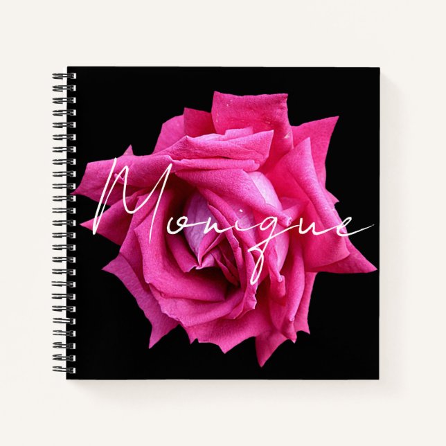 Customizable Monique name hot pink rose floral  Notebook (Front)