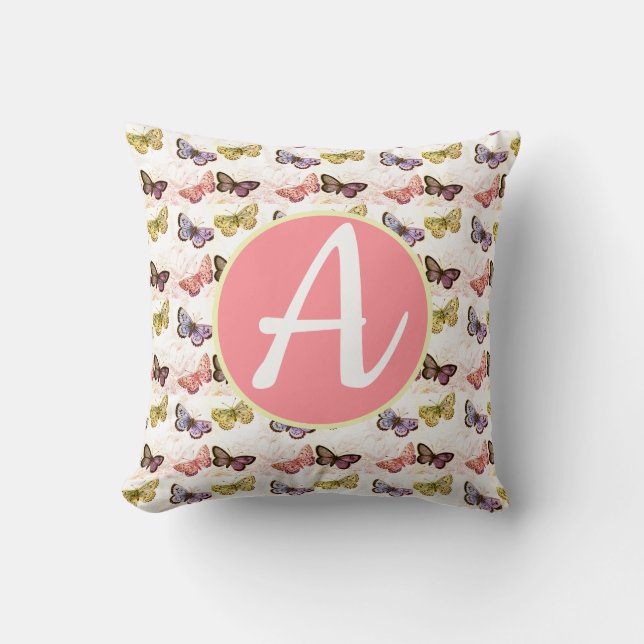 CUSTOMIZABLE MONOGRAM BUTTERFLY Throw Pillow (Front)