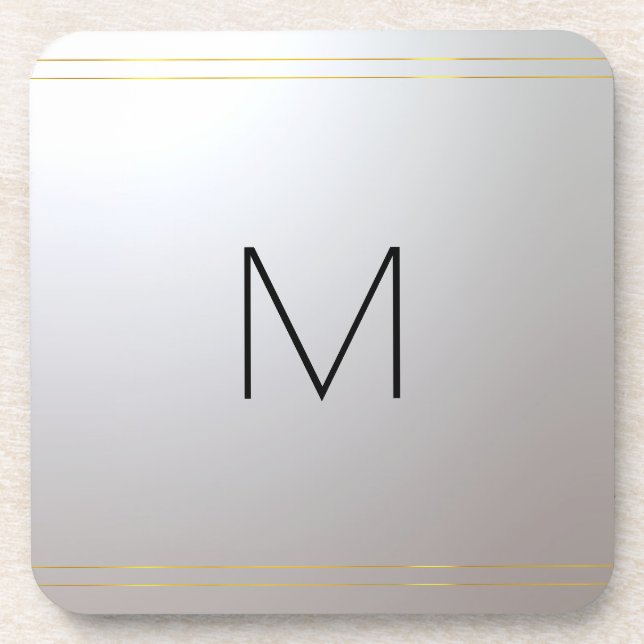 Customizable Monogram Initial Template Gold Silver Coaster (Front)