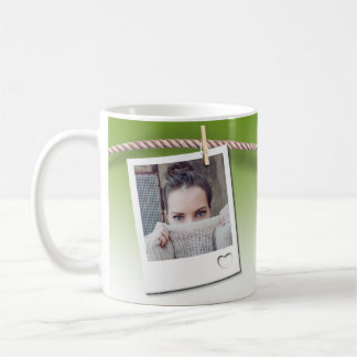 Customizable mug, photo frame, green background coffee mug