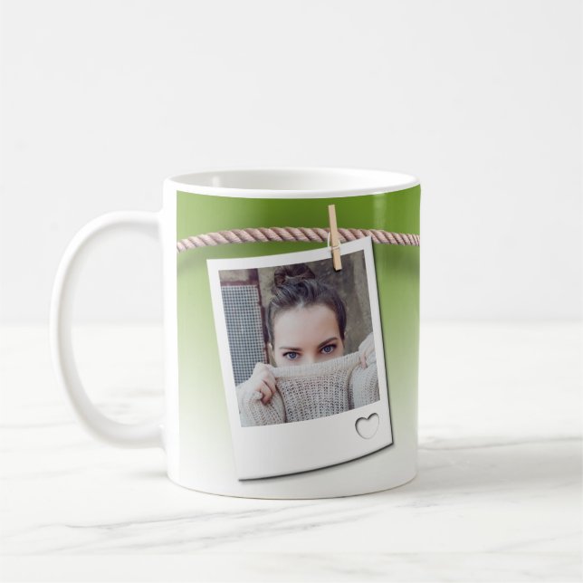 Customizable mug, photo frame, green background coffee mug (Left)