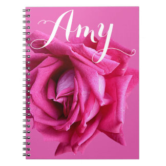 Customizable name Amy hot pink rose floral Notebook