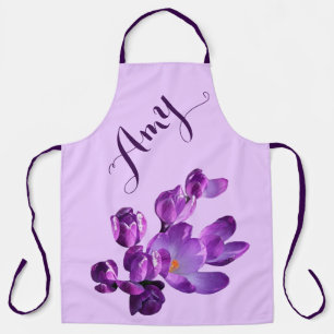 Customizable name Amy pretty purple crocus floral  Apron