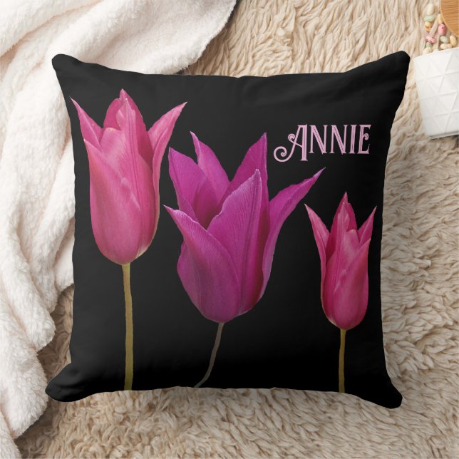 Customizable name Annie pretty pink tulips floral Cushion (Blanket)