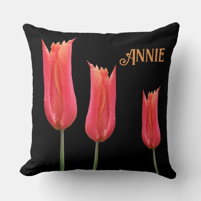 Customizable name Annie red tulips floral boho  Cushion (Front)