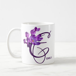 Customizable name Emily pretty purple floral girly Coffee Mug