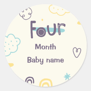 Customizable name four month old baby classic round sticker