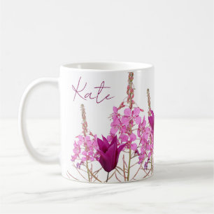 Customizable name Kate pink tulip wild flowers Coffee Mug