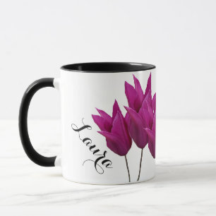 Customizable name Laura pretty pink tulips floral Mug