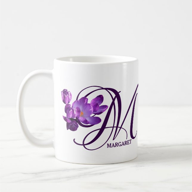 Customizable name Margaret purple floral girly  Coffee Mug (Left)