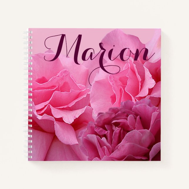 Customizable name Marion pretty pink rose floral  Notebook (Front)
