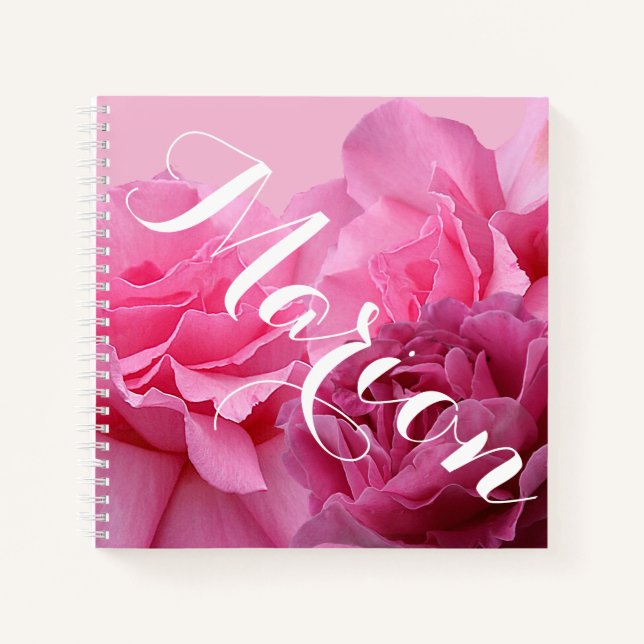 Customizable name Marion pretty pink rose floral  Notebook (Front)