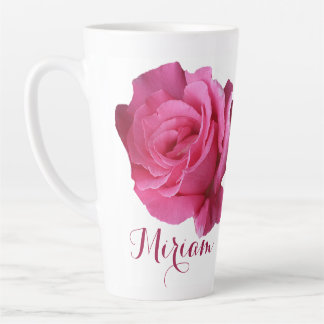 Customizable name Miriam pretty pink rose floral Latte Mug