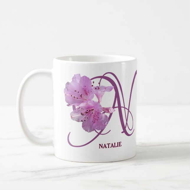 Customizable name Natalie pretty pink floral art Coffee Mug (Left)