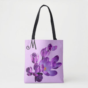 Customizable name personalized purple flowers  tote bag