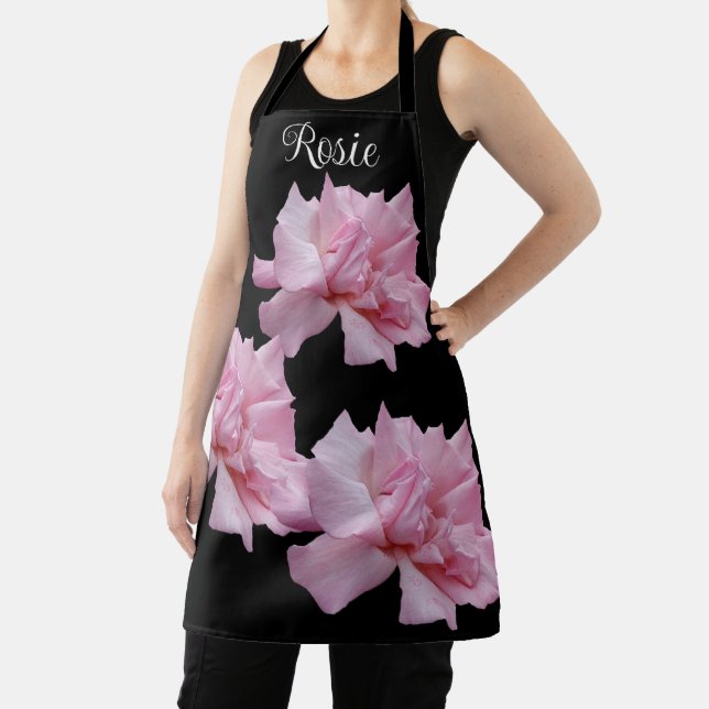 Customizable name Rosie pretty pink rose floral Apron (Insitu)
