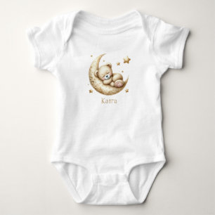 Customizable name Teddy bear sleeping on moon Baby Bodysuit