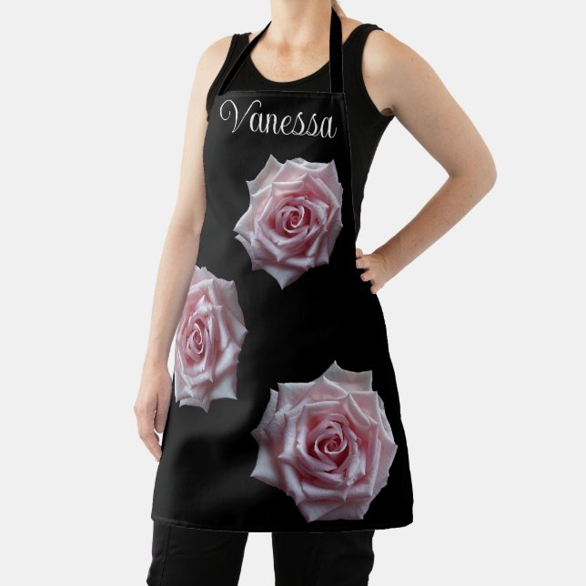 Customizable name Vanessa pretty pink rose boho  Apron (Insitu)