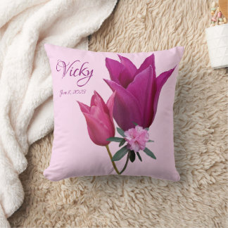 Customizable name Vicky pretty pink tulips floral Cushion