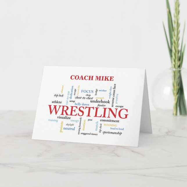 Customizable Name Wrestling Coach Thank You Card (Front)