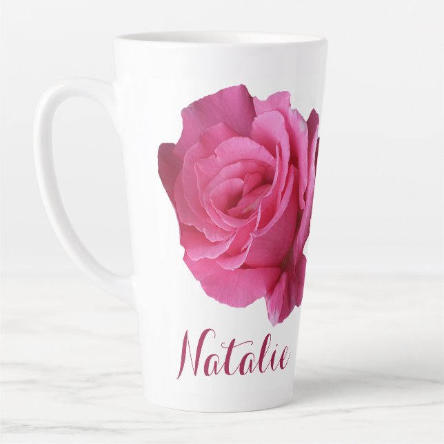Customizable Natalie name pink rose flowers boho Latte Mug (Left)