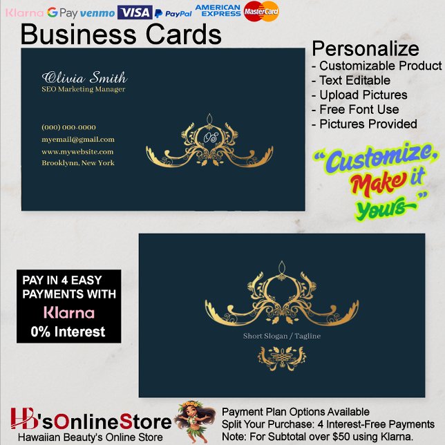 Customizable Navy Elegant Business Card 15 (Customizable Navy Elegant Business Card 15.)