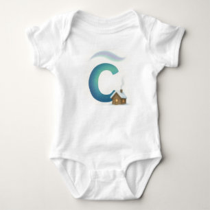 Customizable Northern Lights Letter C Winter Cabin Baby Bodysuit
