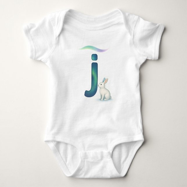 Customizable Northern Lights Letter J Jackrabbit Baby Bodysuit (Front)