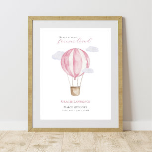 Customizable Nursery Watercolor Pink Air Balloon Poster