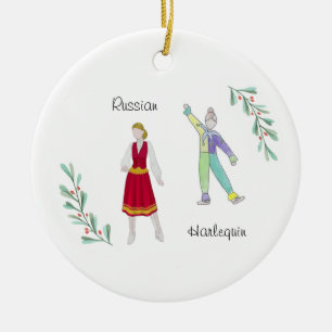 Customizable  Nutcracker Rusisian/Columbine Ceramic Ornament