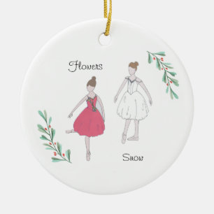 Customizable  Nutcracker Snow/Flowers Ceramic Ornament