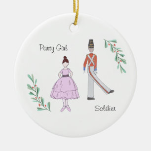 Customizable  Nutcracker Soldier/Party Girl Ceramic Ornament