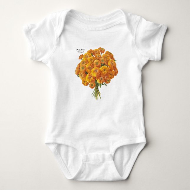 Customizable October Marigold Birthday Gift Baby Bodysuit (Front)