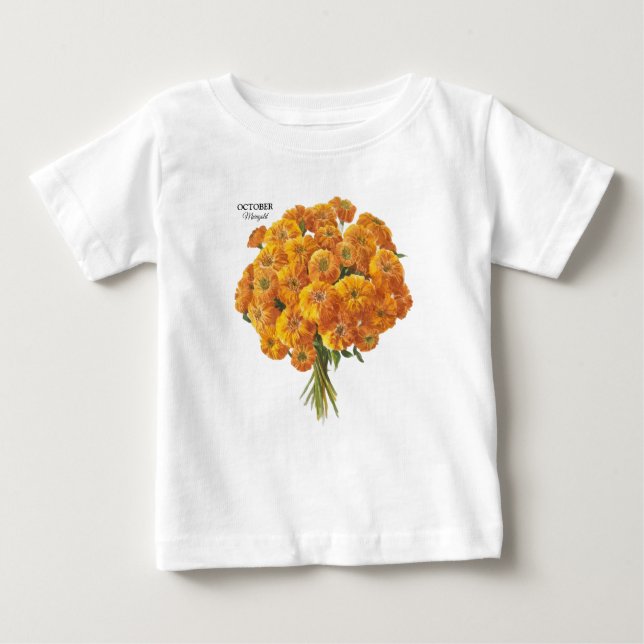 Customizable October Marigold Birthday Gift Baby T-Shirt (Front)