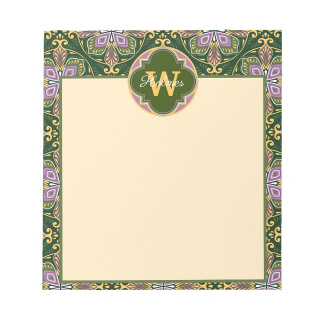 Customizable Olive and lavender Azulejos Notepad (Front)