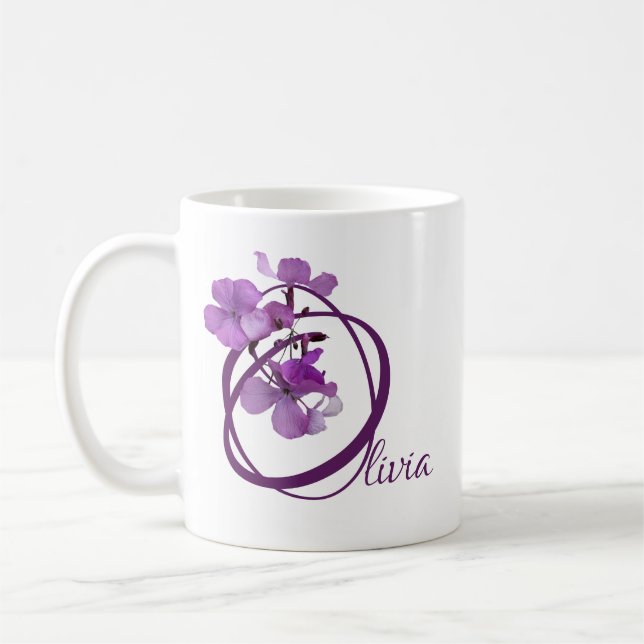 Customizable Olivia name pretty purple floral cute Coffee Mug (Left)