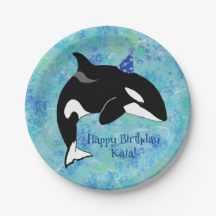 Customizable Orca Killer Whale Birthday Paper Plate