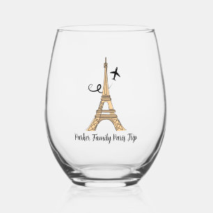 Customizable Paris Trip Chic Eiffel Tower Stemless Wine Glass