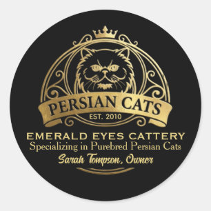 Customizable Persian Cattery Elegant Gold Design Classic Round Sticker