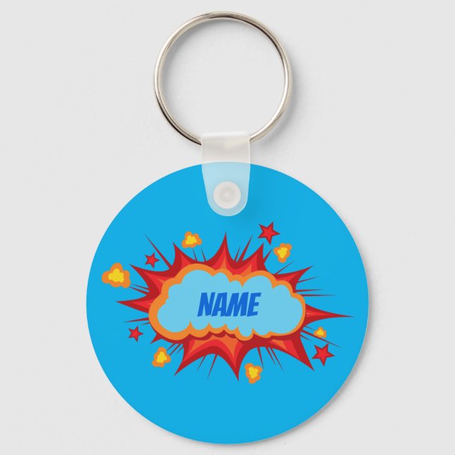 Customizable personalized comic explosion key ring (Front)