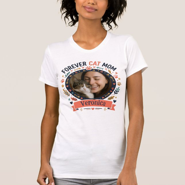 Customizable Photo and Name T-shirt For Cat Mom (Front)