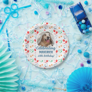 Customizable Photo Paw Print Dog Birthday Party Paper Plate