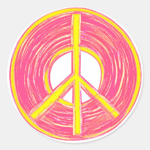 Customizable Pink and Yellow Peace Sign Classic Round Sticker