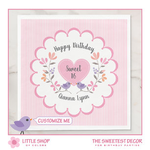 Customizable Pink Floral Sweet 16 Birthday Party Napkin