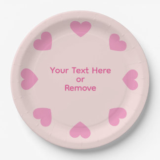 Customizable Pink Heart Paper Plates