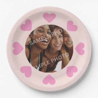 Customizable Pink Heart Photo Paper Plates