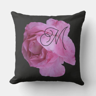 Customizable pink rose M monogram personal black Cushion