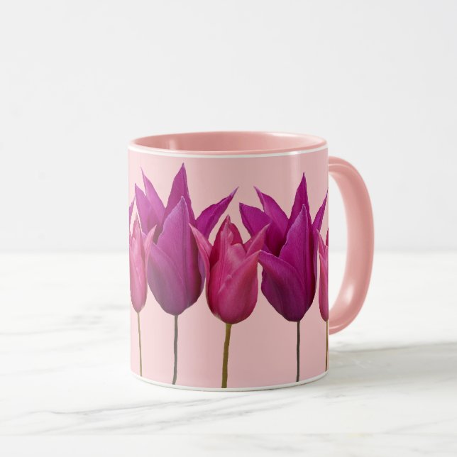 Customizable pink tulip floral Jennifer name black Mug (Front Right)