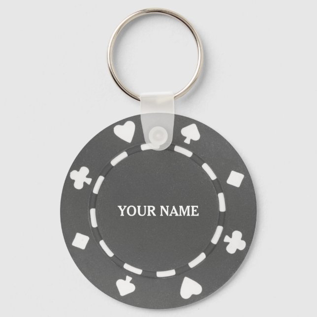 Customizable poker chip gray grey key ring (Front)